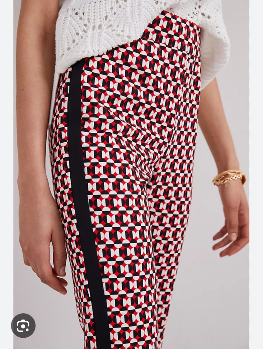MAEVE PULL ON BOOTCUT PANTS Geometric Red Wide-Leg Anthropologie - Picture 4 of 5